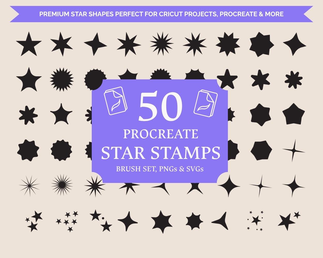 50 Retro Handemade Star Procreate Stamps - 50 Sparkle Doodle Brushes ...