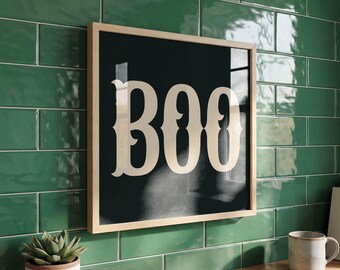Boo Halloween Print, Retro Halloween Wall Art, Spooky Typography Poster, Halloween Decor, Vintage Inspired Printable Wall Art