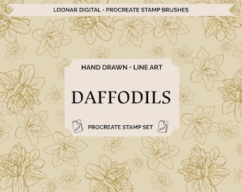 Daffodil Procreate Stamps, Flower Stamp Brushes, Hand Drawn Floral Line Art, Botanical Procreate Brushes, Spring Flower Stamps