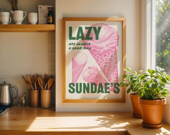 Vintage Ice Cream Print: Risograph graphic Kitchen Art (Digital Download)