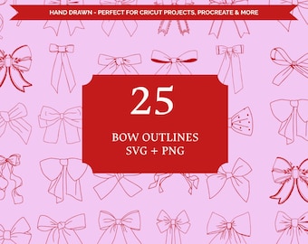 Hand Drawn Bow Clipart – 25 Line Drawing SVG PNG Bundle (Digital Download)