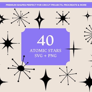 40 Handmade Retro Atomic Star Shapes SVG Clipart Bundle – 1950s Space Age Graphics (PNG Files)