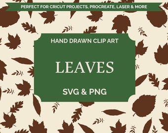 Leaf SVG Bundle, 20 Hand-Drawn Leaves PNG, Autumn Leaf SVG, Fall Clipart, Cricut Cut Files, Botanical Silhouettes