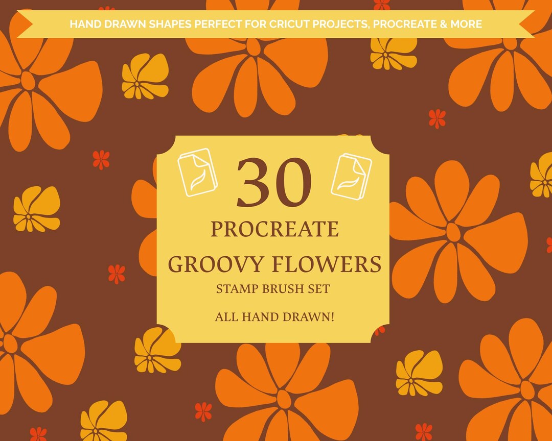 Retro Handmade 70s Floral Procreate Stamps - Groovy Flower Brush Set ...