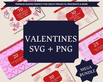 Valentines SVG Mega Bundle | Heart Doodles, Wreaths, Rose & Bows PNG | Hand Drawn Love Clipart | Cricut SVG Mega Bundle | Procreate | Laser