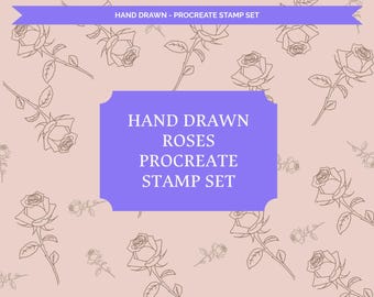 Whimsical Hand-Drawn Line Art Rose Procreate Stamps - Romantic Rose Brush Set (Digital Download)