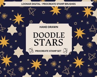 Doodle Star Procreate Stamp Brush, 21 Hand-Drawn Stars Ipad stamps, Celestial brush set, Junk Journal starbursts stamps, Digital Download