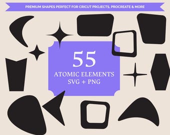 55 Handmade Retro Atomic Element Shapes SVG Clipart Bundle – 1950s Space Age Graphics (PNG Files)