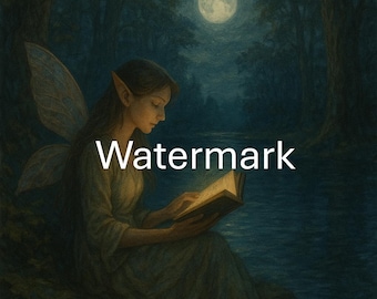 Moonlit Forest Elf Reading by the Lake — Mystical Fantasy Art Print, Enchanted Night Fairy Wall Decor, Woodland Magical Illustration