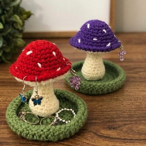 Mushroom Crochet Pattern Jewelry Dish PDF Digital Download Cottagecore Home Decor Ring Holder Tutorial DIY Handmade Trinket Tray Craft Gift