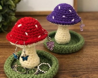 Mushroom Crochet Pattern Jewelry Dish PDF Digital Download Cottagecore Home Decor Ring Holder Tutorial DIY Handmade Trinket Tray Craft Gift