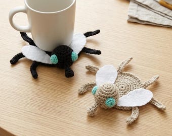 Fly Crochet Pattern Bug Coaster PDF Digital Download Insect Home Decor Tableware Tutorial Intermediate Amigurumi Project DIY Craft Gift