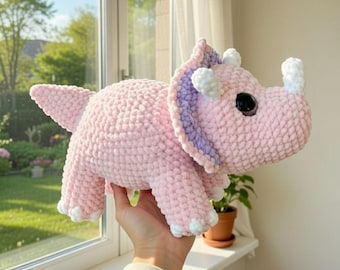 Triceratops Crochet Pattern PDF, Dinosaur Amigurumi Plush Tutorial, Cute Dino Toy DIY Gift, Kids Room Decor