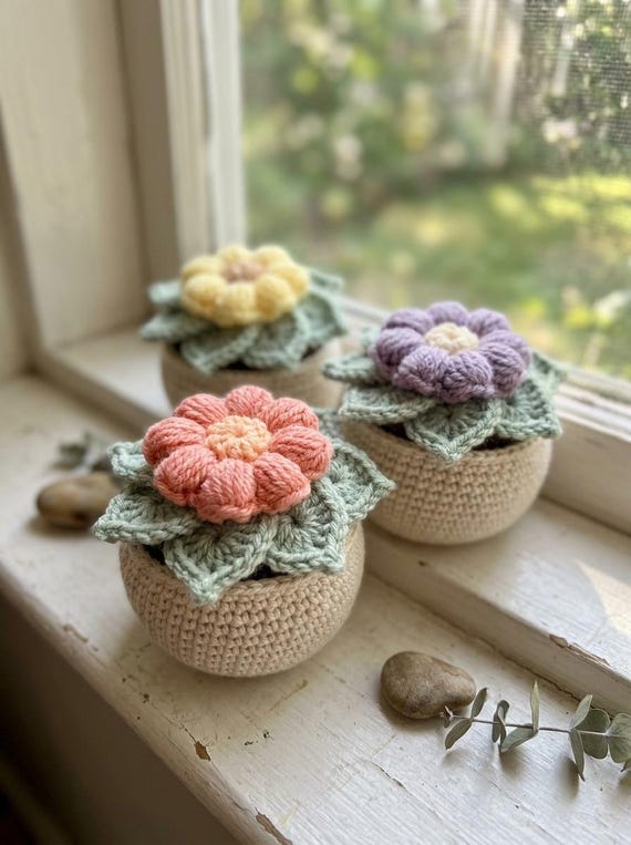 Flower Pot Crochet Pattern Amigurumi PDF Digital Download Potted Plant Tutorial DIY Handmade Home Decor Desk Accessory Gift for Garden Lover
