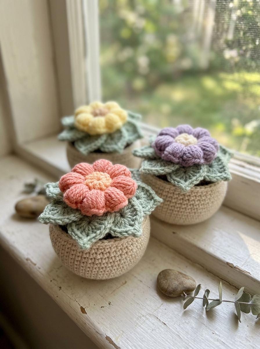 かぎ針編みの鉢植えの花 - Etsy 日本