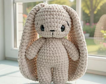 Long Ear Bunny Crochet Pattern PDF, Amigurumi Rabbit Doll Tutorial, Soft Plush Toy DIY Gift, Minimalist Nursery Decor