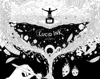 Lucid Ink: Surrealist Coloring Book for Adults - Psychedelic Dream Art, Printable 50 Page Download, Intricate Line Art for Mindful Coloring