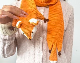 Crochet Fox Scarf Pattern PDF – Cute Amigurumi Fox Scarf Tutorial, Jungle Animal Scarf for Winter, Beginner Friendly Crochet Scarf Pattern
