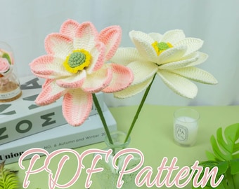 Crochet Water Lily / Lotus Flower Pattern – July Birth Flower PDF | Lotus Flower Amigurumi Tutorial | Handmade Floral Gift Idea, Home Decor