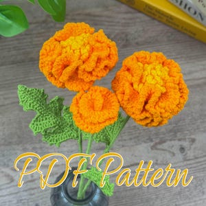 Crochet Marigold Pattern – October Birth Flower PDF | Vibrant Yarn Flower DIY, Handmade Floral Gift, Fall Decor Crochet Marigold Tutorial