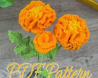 Crochet Marigold Pattern – October Birth Flower PDF | Vibrant Yarn Flower DIY, Handmade Floral Gift, Fall Decor Crochet Marigold Tutorial