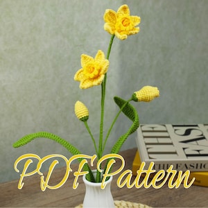 Daffodil Crochet Pattern PDF – March Birth Flower, Crochet Daffodil Amigurumi Flower Pattern, Crochet Bouquet, Home Decor Floral Arrangement