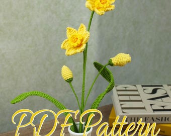 Patrón de narciso a crochet (PDF): Flor de nacimiento de marzo, Patrón de narciso a crochet (amigurumi), Ramo de crochet, Arreglo floral para decoración del hogar