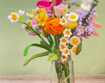 Crochet Birth Month Flowers, Handmade Birth Flower Bouquet, Exquisite Crochet Flowers, Mom/Friend Birthday Gifts, Personalized Gifts for her