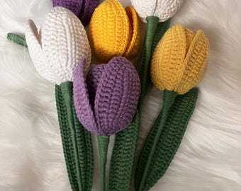 Crochet Tulip Bouquet, Handmade Knit Flower Plush, Custom Color Tulips, Crochet Floral Gift, Home Decor, Personalized Birthday Gifts for her