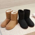 Women's Grand-Upper Sheepskin Boots, Chestnut / Black High-Top Boot, Natural Australian Merino Sheepskin Shoes, Warm Winter Footwear US6-11