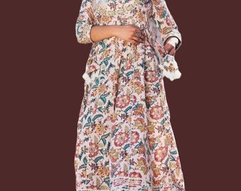 Cream Cotton Anarkali Kurta Set with Trousers, Women's Pure Cotton Ethnic Suit, Indian Anarkali Outfit, Festive Wear, Plus Size