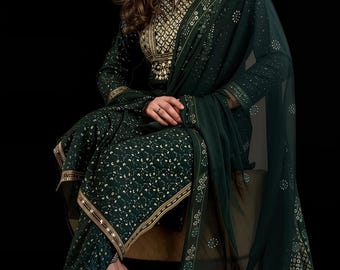 Rayon dupatta-broek Kurta-broek, groen handwerkkant, grote maten