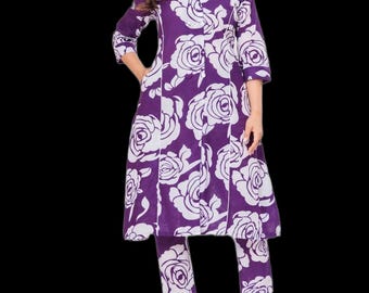 Purple Floral Print Kurta Pant Set | Ethnic Party Outfit