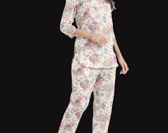 Women Printed Pure Cotton Night Suit, Soft Cotton Pajama Set, Printed Sleepwear, Comfortable Loungewear, Nightwear Set