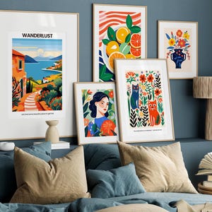 Set di poster digitali di donne, animali, frutta, cibo, paesaggi, Galleria arte contemporanea, Stampe Arte da parete moderna, Arte astratta