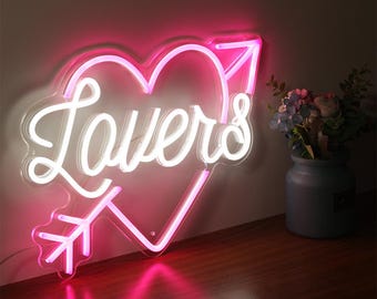 Benutzerdefinierte Liebhaber Herz Pfeil Leuchtreklame, Licht für Schlafzimmer & romantisches Dekor, anpassbare Amor Herz Leuchtreklame zum Valentinstag, Hochzeitsgeschenk