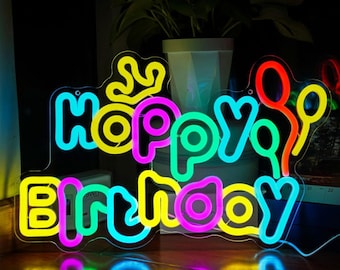 Benutzerdefinierte alles Gute zum Geburtstag Neon Schild, Neonlicht für Geburtstagsparty Hintergrund, benutzerdefinierte Kuchen / Stern / Text Neon Schild für Geburtstagsdekor und Geschenk