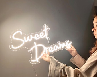 Benutzerdefinierte Sweet Dreams Leuchtreklame, personalisiertes LED-Nachtlicht für Schlafzimmer und Kinderzimmer, anpassbare Schlafzitat-Leuchtreklame für gemütliche Wohnkultur