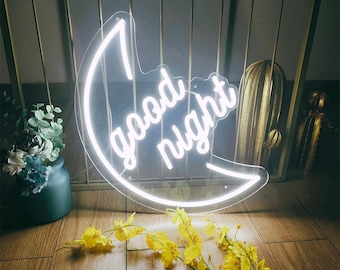Benutzerdefinierte Gute Nacht Mond Leuchtreklame, personalisierte LED-Nachtlicht für Kinderzimmer und Schlafzimmer, anpassbare Text Leuchtreklame für Kinderzimmer Dekor