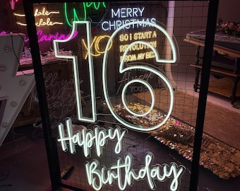 Decorazioni personalizzate per feste di compleanno con insegne al neon con numeri, sfondo per feste di compleanno del 21° compleanno, Sweet16Gifts, luce al neon a LED Hello 30, regalo di Halloween