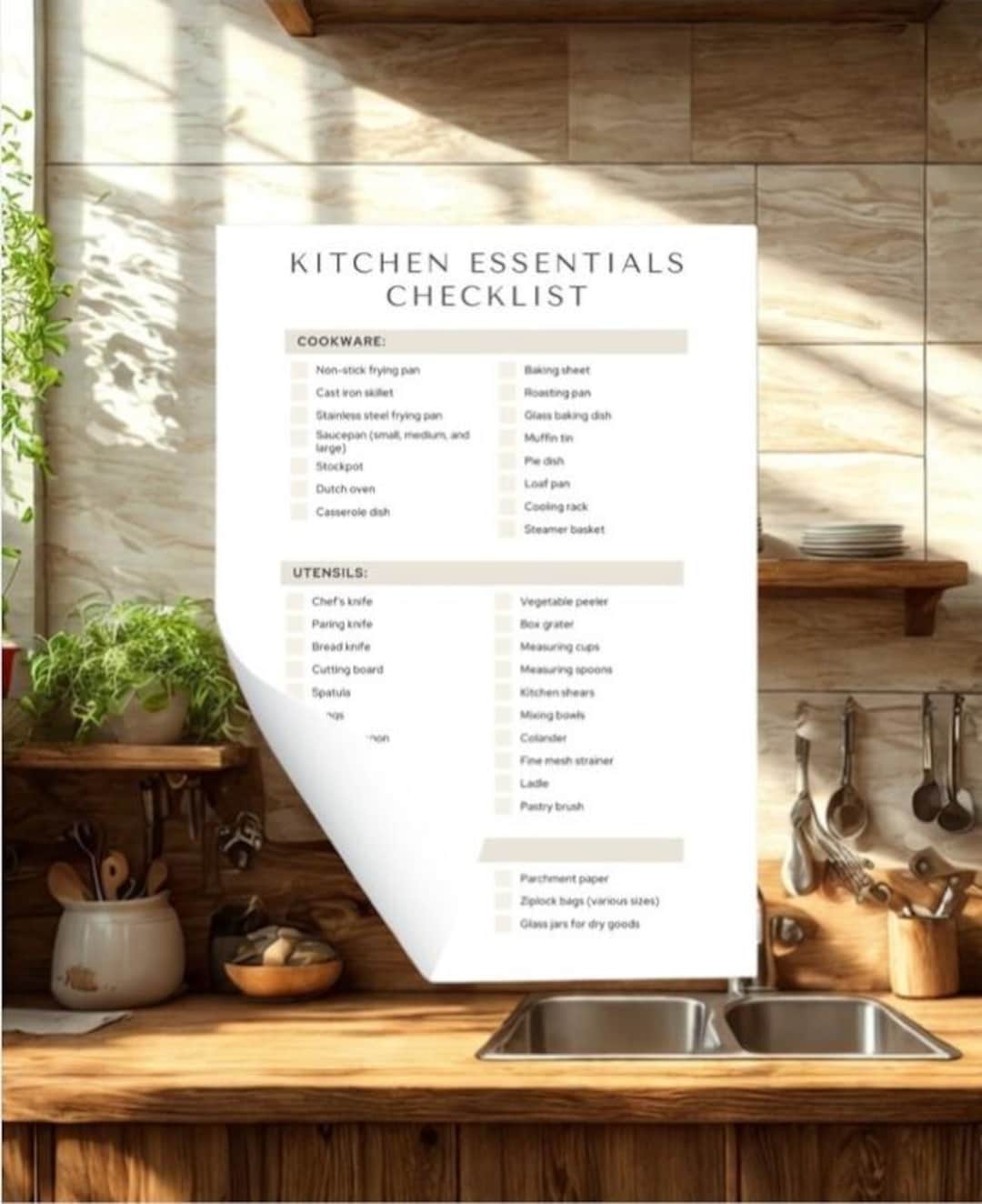 Kitchen Essentials Checklist, Printable Kitchen Inventory, Digital ...