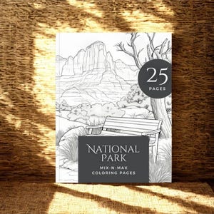 National Parks 25 Page Coloring Book, Editable Canva Template, Digital Coloring Pages, Nature Landscape Printable, USA nature park coloring