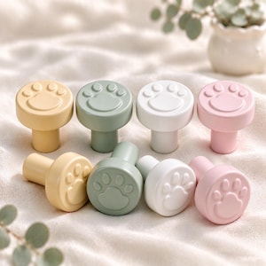 Pastel Cat Paw Cabinet Knobs, Matte Zinc Drawer Pulls, Nursery Kids Room Handle, Baby Room Hardware, Home Gift