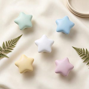 Pastel Star Cabinet Knobs, Matte Ceramic Drawer Pulls, Nursery Kids Room Handle, Baby Room Hardware, Perfect Housewarming Gift