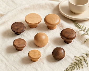 Runde Holzknäufe, Schubladengriffe aus Buchen-Walnuss, minimalistische Wohnkultur, neues Wohngeschenk