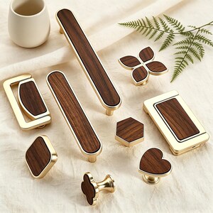 Tiradores y pomos de madera de nogal dorado para armarios, tiradores modernos de estilo nórdico para cajones de habitaciones infantiles, herrajes de madera bonitos, regalo único para inauguración de casa.
