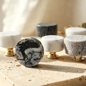 Cylindrical Marble Cabinet Knobs, Modern Stone Drawer Pulls, Unique Dresser Handles, Furniture Hardware