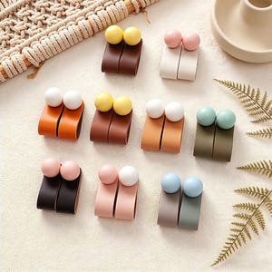 Colorful Leather Wood Drawer Pulls, Modern Cabinet Knobs for Nursery Kitchen Dresser, Cute Housewarming Gift