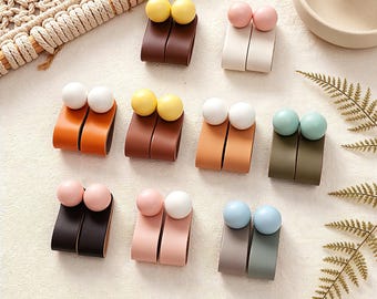 Maniglie per cassetti in pelle e legno colorate, pomelli moderni per mobili da cameretta, cucina e cassettiera, un'idea regalo perfetta per l'inaugurazione della casa.