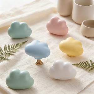 Pastel Cloud Cabinet Knobs, Matte Ceramic Drawer Pulls, Nursery Kids Room Decor, Cute Baby Room Hardware, Perfect Housewarming Gift